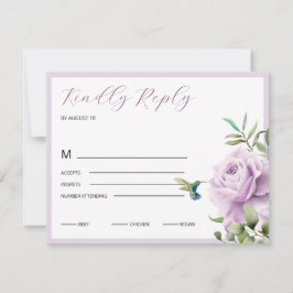 Cartão RSVP Rosa púrpura e beija-flor