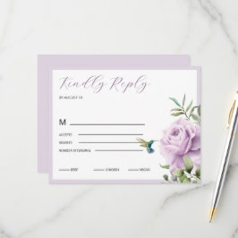 Cartão RSVP Rosa púrpura e beija-flor