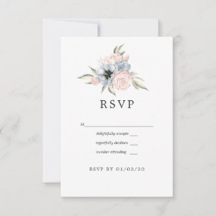 Cartão RSVP Rosa Quartz e Casamento Floral Azul Serenity