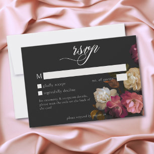 Cartão RSVP Rosa Romântica Rosa Burgundy Preto Casamento QR