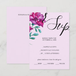 Cartão RSVP Rosa Roxa Artística Aquarela Pintada à Mão