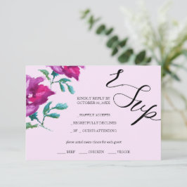 Cartão RSVP Rosa Roxa Artística Aquarela Pintada à Mão