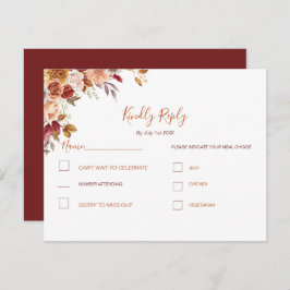 Cartão RSVP Rosa russo e Casamento outono de crisântemo