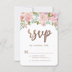 Cartão RSVP Rosa Sedutora Vintage Pó Rosa Floral Aquarela
