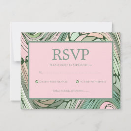 Cartão RSVP Rosa Simples e Moderno e Bat Verde Mitzvah