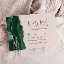 Cartão RSVP Rosa Verde Esmeralda Dourado Ágata Rosa Casamento