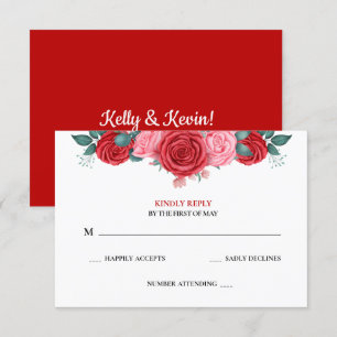 Cartão RSVP Rosa vermelha Casamento de Aquarela