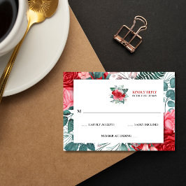 Cartão RSVP Rosa vermelha Casamento de Aquarela