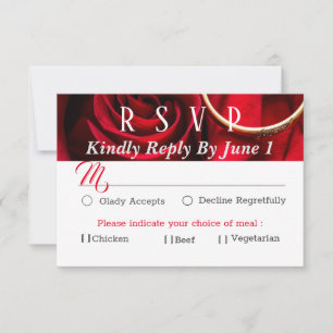 Cartão RSVP Rosa vermelha com Casamento de Anel
