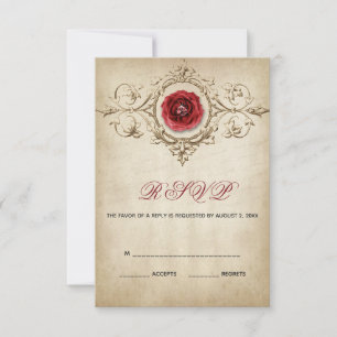 Cartão RSVP Rosa vermelha E Ornamento Floral