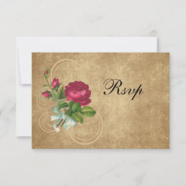 Cartão RSVP Rosa Vintage Elegante, Magenta/Marrom