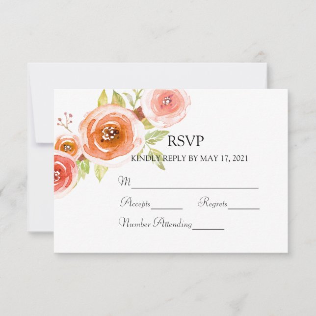 Cartão RSVP Rosa Watercolor Floral Wedding (Frente)