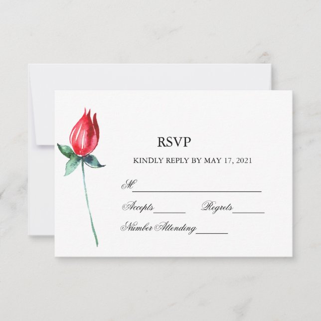 Cartão RSVP Rosa Watercolor Stem Wedding (Frente)