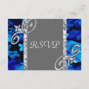 Cartão RSVP Rosas azuis brilhantes & redemoinhos do diamante