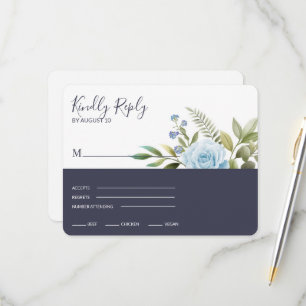 Cartão RSVP Rosas azuis elegantes