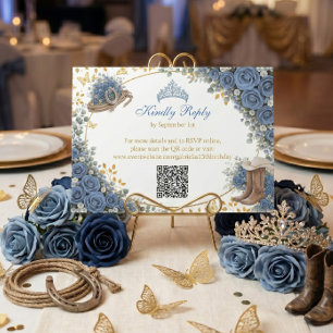 Cartão RSVP Rosas Azuis Ocidentais País Dourado Quinceañera