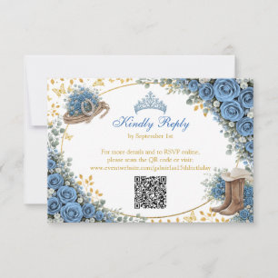 Cartão RSVP Rosas Azuis Ocidentais País Dourado Quinceañera