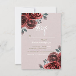 Cartão RSVP Rosas Bege Bordô em Aquarela para Casamento com Fo