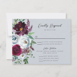 Cartão RSVP Rosas Borgonha Prata Cinza Botânica