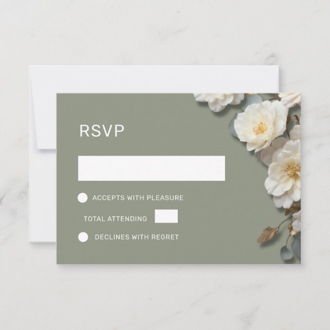 Cartão RSVP Rosas Brancas Flores 3D (Frente)