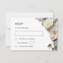 Cartão RSVP Rosas Brancas Flores 3D