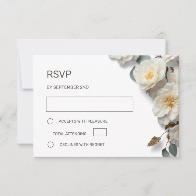 Cartão RSVP Rosas Brancas Flores 3D (Frente)