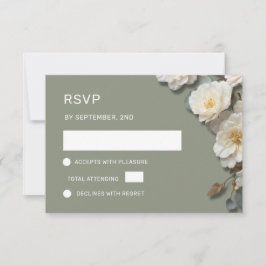 Cartão RSVP Rosas Brancas Flores 3D