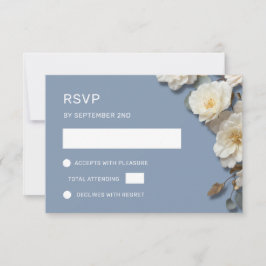Cartão RSVP Rosas Brancas Flores 3D Azul Empoeirado
