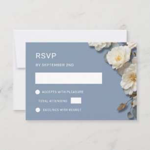Cartão RSVP Rosas Brancas Flores 3D Azul Empoeirado