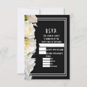 Cartão RSVP Rosas brancas no casamento floral na fronteira neg