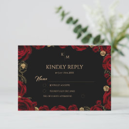 Cartão RSVP Rosas Burgundy Chic Casamento Boho
