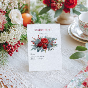 Cartão RSVP Rosas Burgundy e Blush em Aquarela