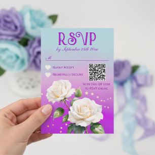 Cartão RSVP Rosas com efeito Ombre em Aquarela Azul Roxo Casam