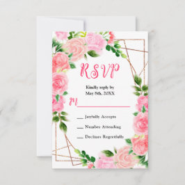 Cartão RSVP Rosas Cor-de-Rosa com Casamento de Folhagens