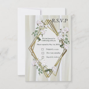 Cartão RSVP Rosas de Aquarela Branca pintados na Seda de Champ