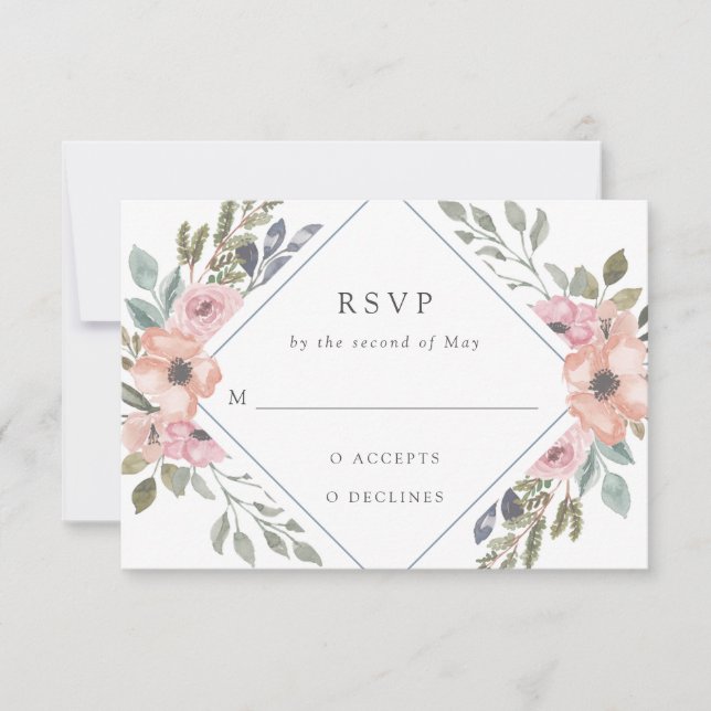 Cartão RSVP Rosas de aquarela sutil | Casamento (Frente)