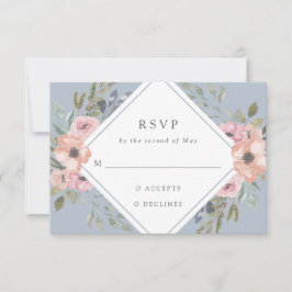 Cartão RSVP Rosas de aquarela sutil | Casamento Azul Claro