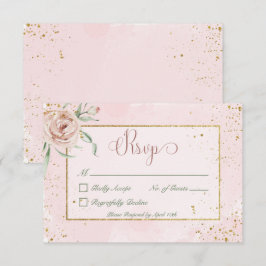 Cartão RSVP Rosas de Blush e Destaques Dourados