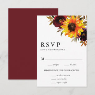 Cartão RSVP Rosas De Girassol Casamento Rústico