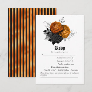 Cartão RSVP Rosas de Halloween Góticas Laranja Queimado e Pret