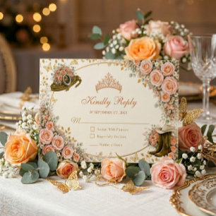 Cartão RSVP Rosas de Pêssego Ocidental Dourado País Quinceañer