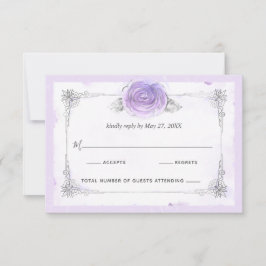 Cartão RSVP Rosas de prata e roxa-claro