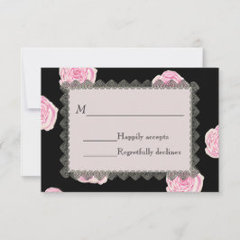 Cartão RSVP Rosas de repolho cor-de-rosa e Casamento de renda
