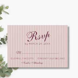 Cartão RSVP Rosas Desbotadas Listras Retrô Borgonha Casamento