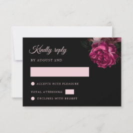 Cartão RSVP Rosas Desenhadas à Mão Floral Preto