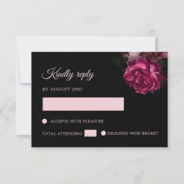 Cartão RSVP Rosas Desenhadas à Mão Preto Floral