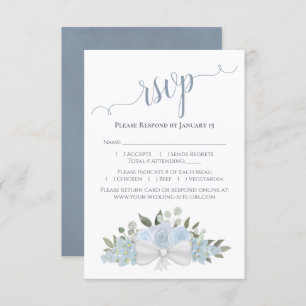 Cartão RSVP Rosas e Blossomas de Cor Azul Dusty Casamento