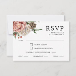 Cartão RSVP Rosas e Casamento no inverno Floral de Pino