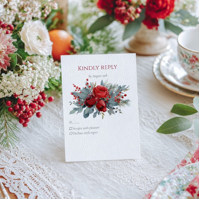 Cartão RSVP Rosas em Aquarela Burgundy e Blush (Criador carregado)