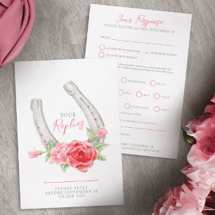 Cartão RSVP Rosas em ferradura aquarela casamento cinza vermel